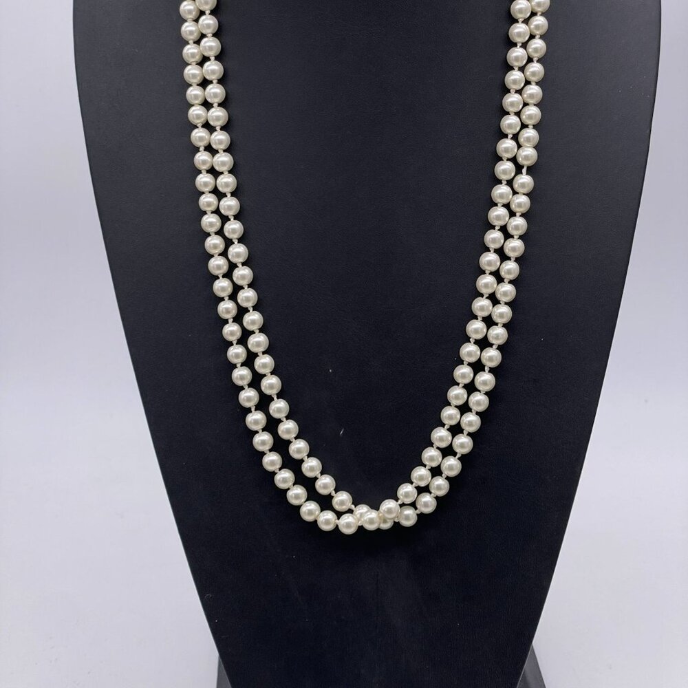 Faux Pearl Beaded One Long Strand Necklace Party Elegant Fashion Minimalist - Picture 3 of 5